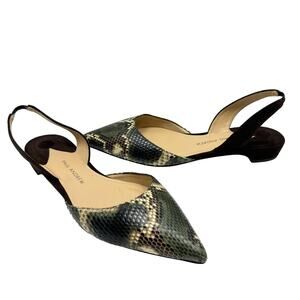 Paul Andrew Rhea Reptile Snakeskin Leather Point Toe Block Heel Slingback Flats